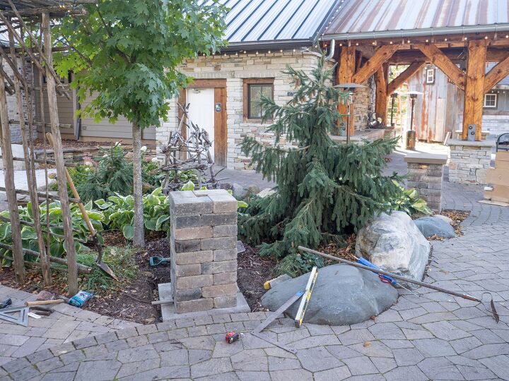 how to install a patio landscape block pillar