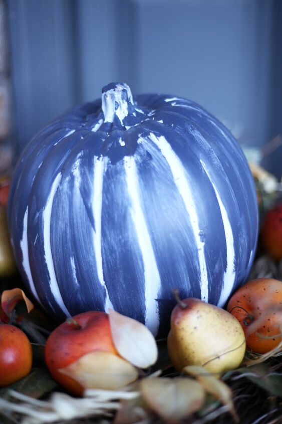 blue and white pumpkins in november