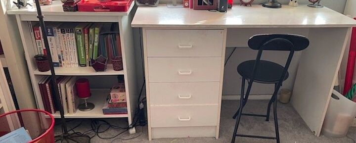 q how can i refinish a white melanine desk with same color