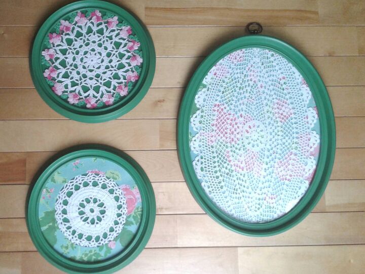 use picture frames and doilies to make charming wall art, Finished Trio