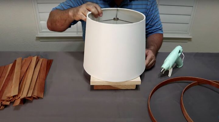 diy paint stick lamp, Start with a spare lampshade