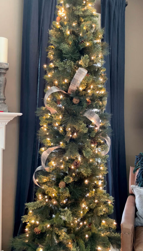 how to decorate a skinny tree with ribbon like a pro, Step 6 Repeat around the tree