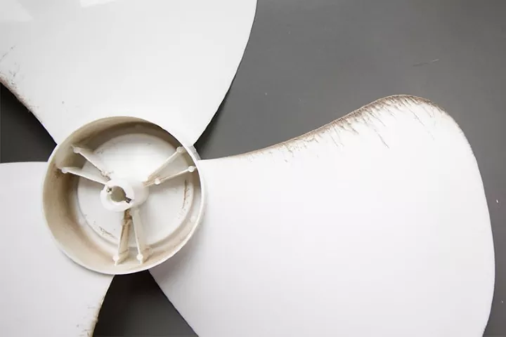 how to clean a box fan in under 10 minutes, dusty white fan blades
