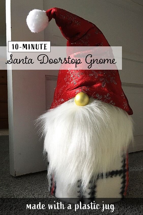 10 minute santa doorstop gnome made with a plastic jug