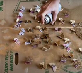 how to make a gold butterfly mirror that looks designer, Spray painting paper butterflies and a wreath frame gold