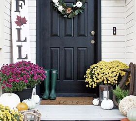 how to paint a front door, black front door and fall decor