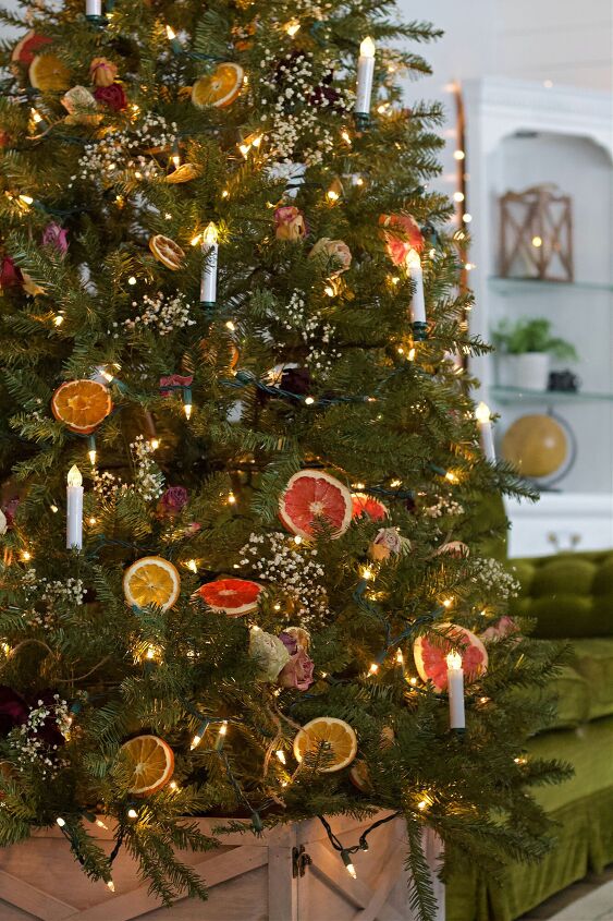 romantic vintage christmas tree with dried floral citrus