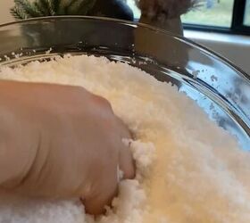 Pour fake snow into a bowl to give your countertops this ultra whimsical winter look