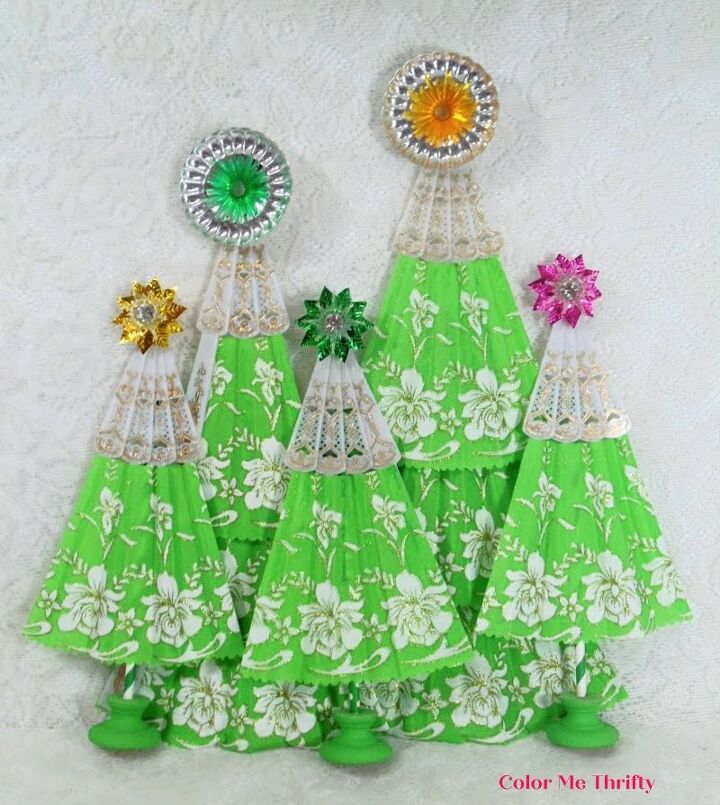 repurposed hand fans into christmas trees