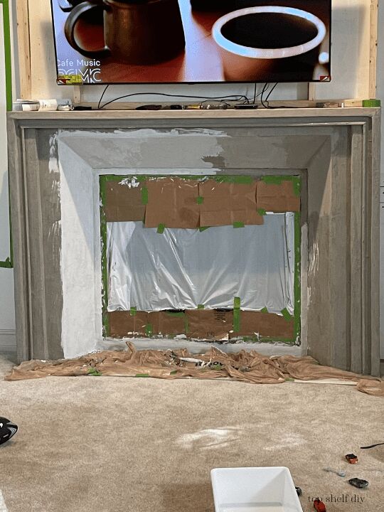 diy faux cast stone fireplace part 2, You can see the areas where white cement has been added