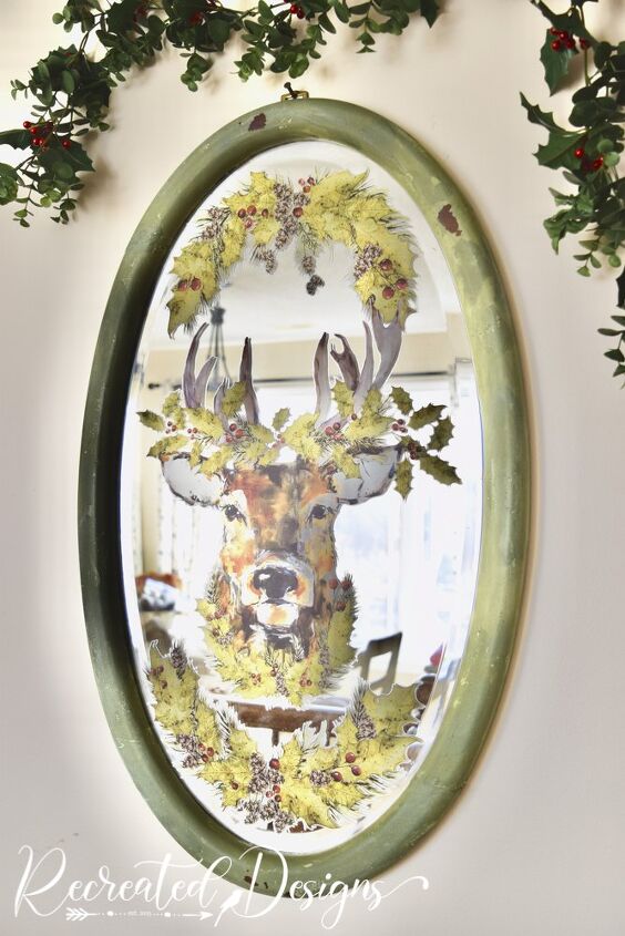 turn a thrifted mirror into a piece of christmas art