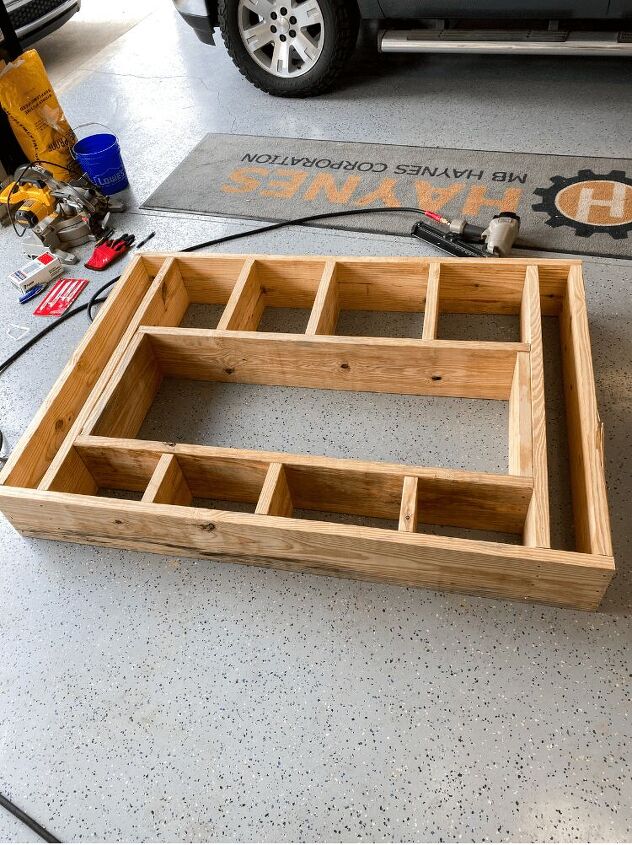 diy fireplace, Here it is all framed out and ready to be attached to the wall