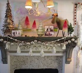make a pink ombre christmas tree with this easy tutorial, Mantle decorated for Christmas with mini Christmas trees and garlands