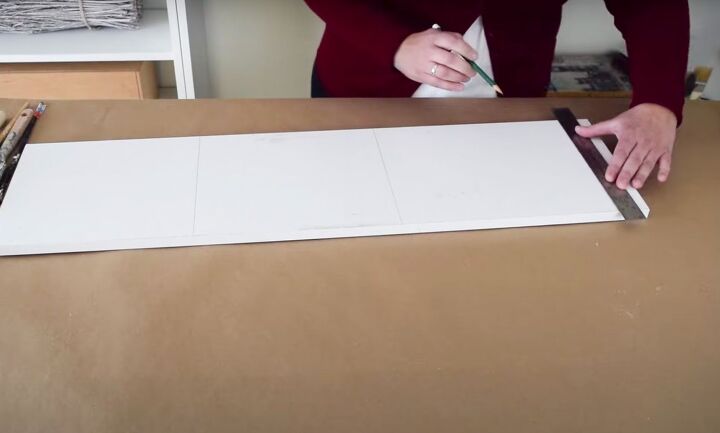 christmas dcor how to make a diy giant nutcracker, Marking off the board in thirds with a pencil and ruler