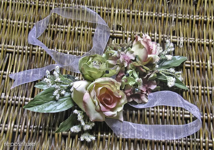 how to make a corsage, wrist corsage with fake flowers