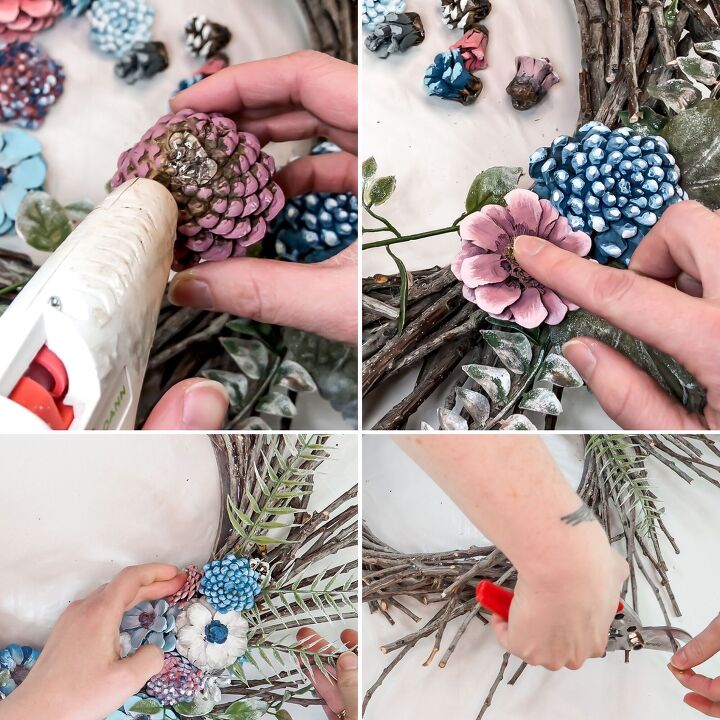 flower pine cones twig wreath