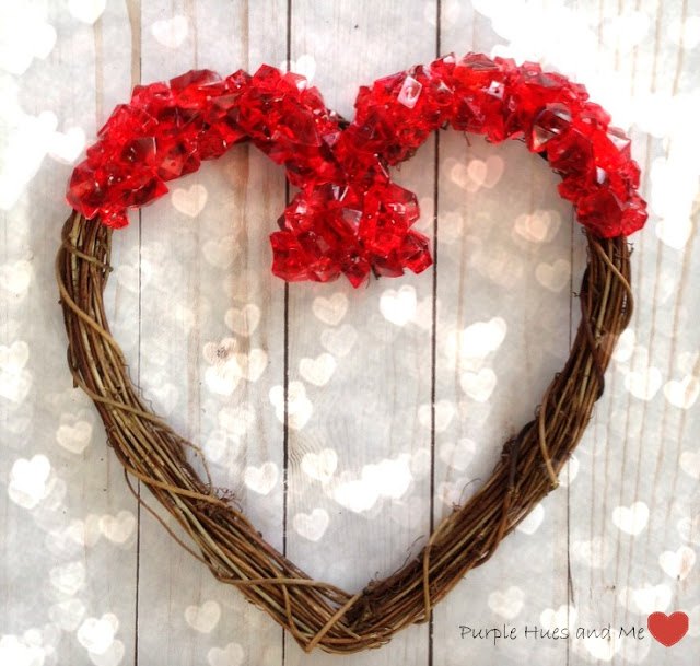 mixing glam and rustic for a sparkling crystal grapevine heart wreath