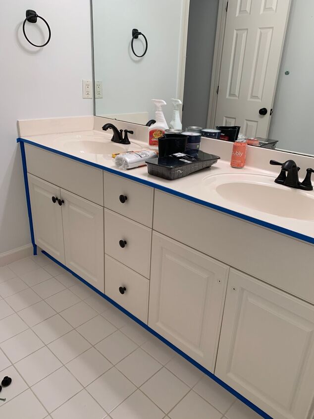 guest bathroom refresh how to paint cabinets frame mirror