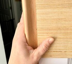 how to update a builder basic door, Line up plywood end along the attached trim