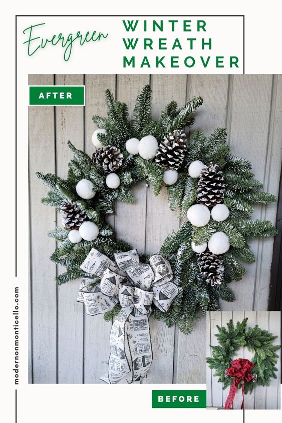 evergreen wreath makeover for winter