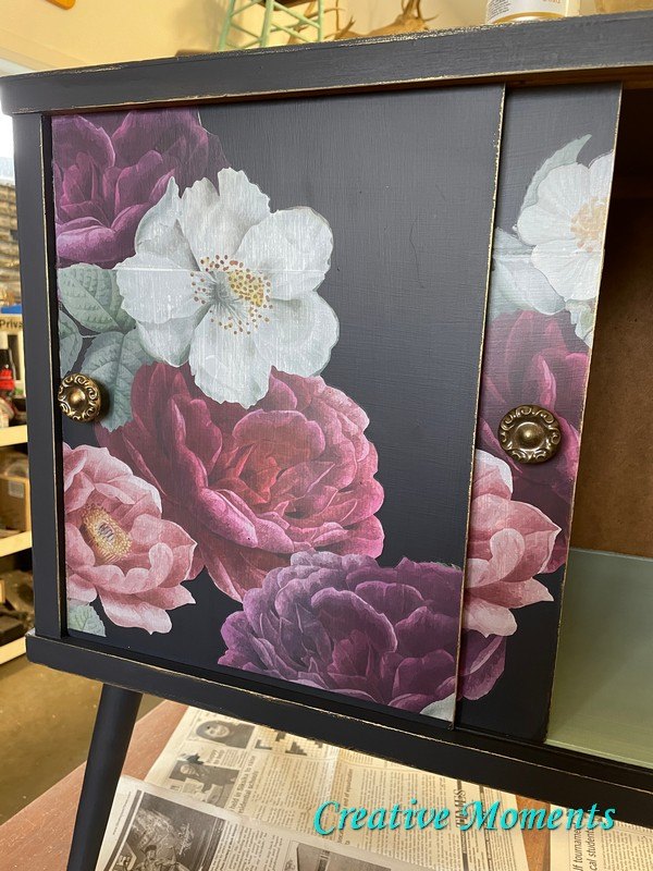bold floral record cabinet makeover