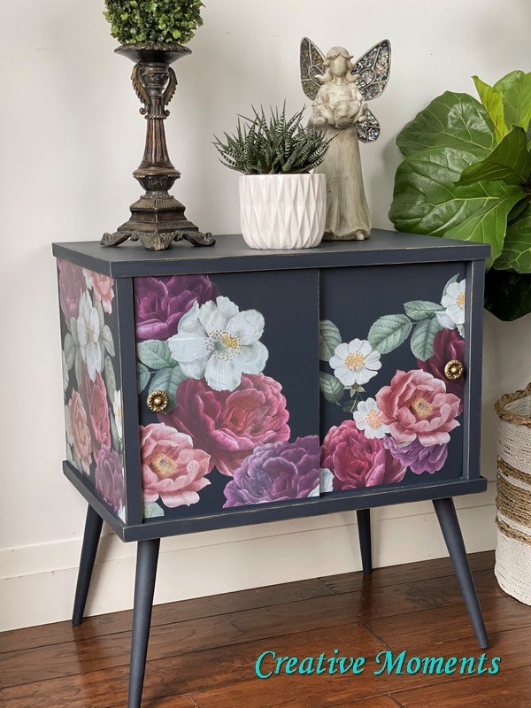 bold floral record cabinet makeover