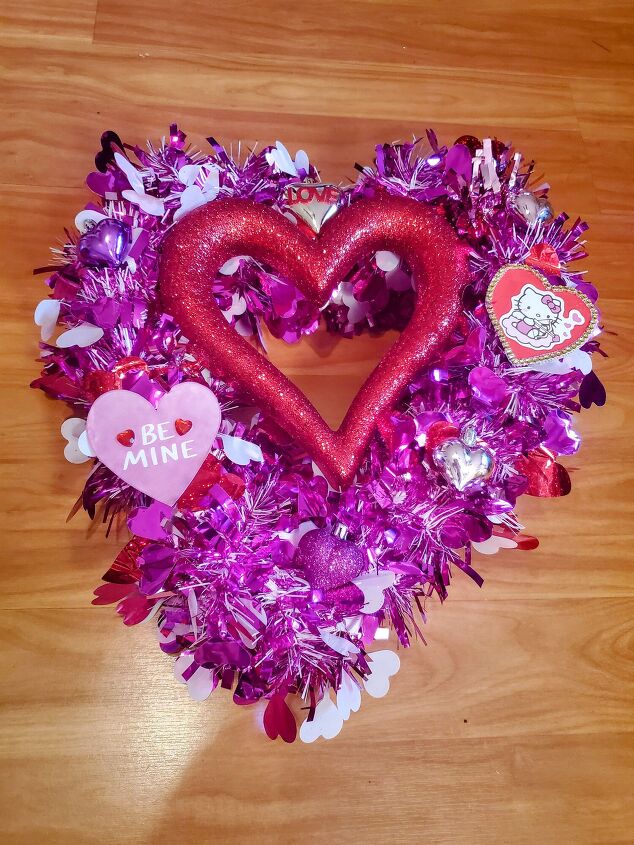 cute diy valentine s day heart shaped pool noodle wreath, The Final Pool Noodle Heart Shaped Wreath