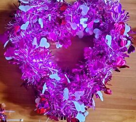 Valentine's heart shaped deco mesh wreath - I used a tinsel