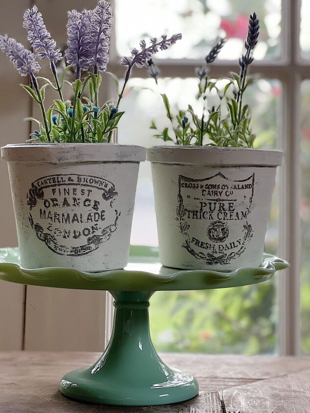 diy english advertising ceramic pots, The cake plate is from Martha Stewart