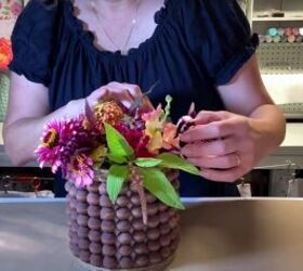 decorate your home with this unique diy beaded flower vase, Wood beaded vase with fresh flowers