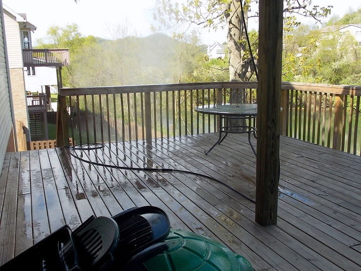how to pressure wash a deck, wet wood deck