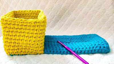 toy truck crochet storage basket with tshirt yarn