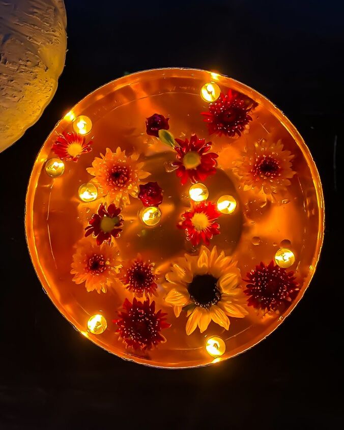 centro de velas florales flotantes