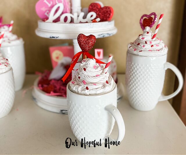 how to make faux whipped cream valentine mug toppers