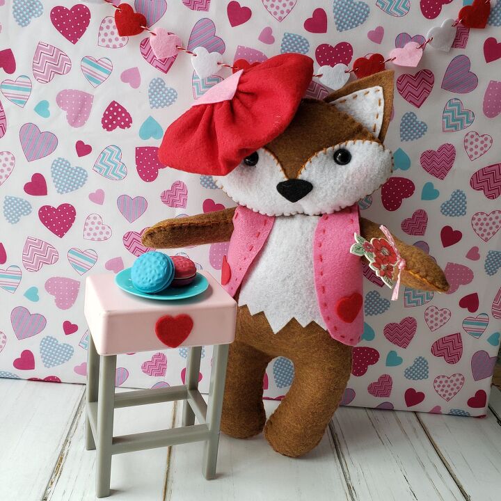 boneco de feltro de raposa de feltro diy valentino