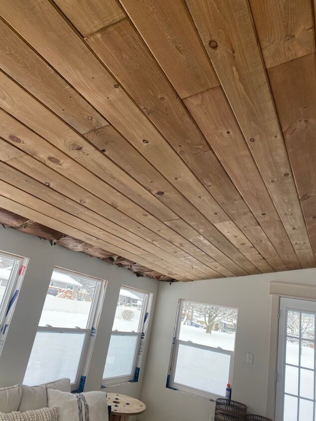 stained and planked ceiling diy how to