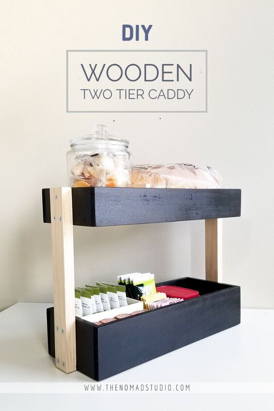 two tier wood caddy