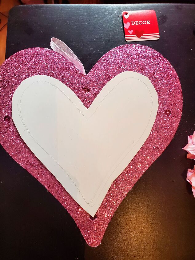 5 minute diy valentine s day hello kitty heart wreath, Glue the cardstock to the Hanging Heart Foam