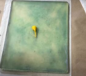 the surprisingly easy way to make your own botanical prints, A dollop of yellow paint on a gel press printing plate