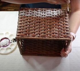 driftwood finish diy how to update old wicker storage baskets, Painting a wicker basket