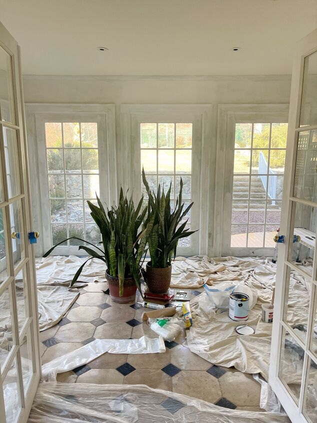how to paint over faux finish sunroom renovation, It looks better already and this is only one coat of primer