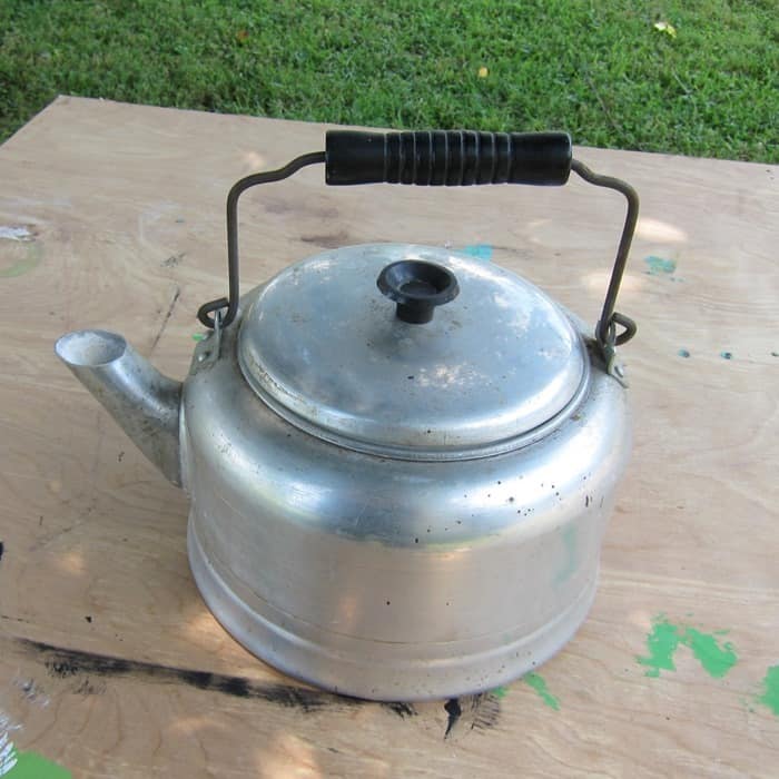 use an old tea kettle as a flower pot