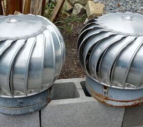 The patriotic way she uses 2 old roof turbines in her garden