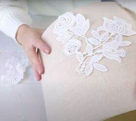 diy lampshade makeover how to create a glamorous lampshade, Placing appliques on the lampshade