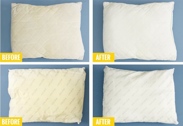this tip for washing yellowed pillows works shockingly well
