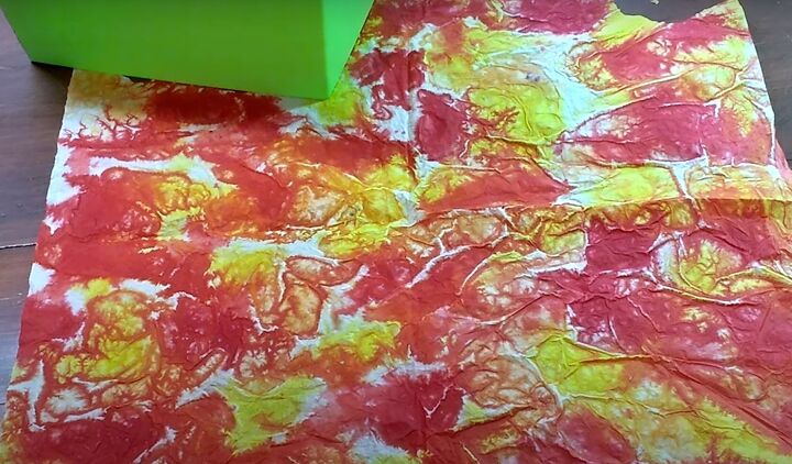 brighten storage bins with vibrant tie dyed tissue paper, Dry tie dyed tissue paper