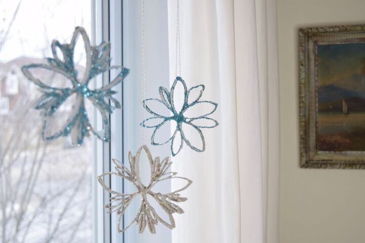 Festive glitter toilet paper roll snowflakes