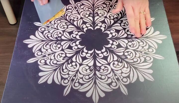 how to refresh a table with the easiest texture paste recipe, Sanding over the dried mandala design