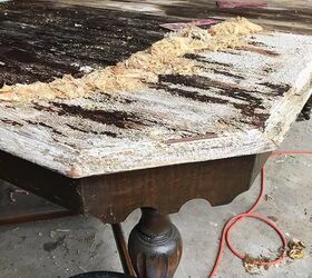how to refinish a dining table and take it from drab to fab, sanded down table