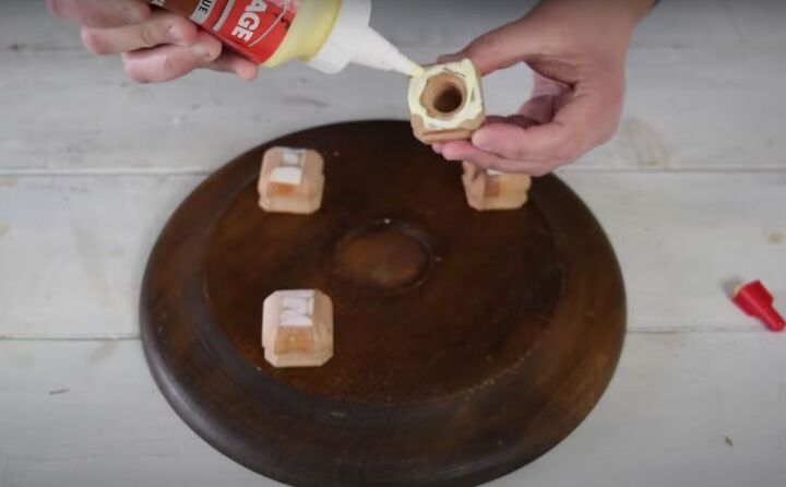 diy decorative plate how to make a high end stone tray, Gluing wooden feet to a wooden plate